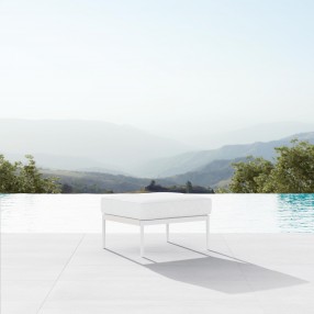 Azzurro Living Catalina Ottoman With Matte White Aluminum Frame And Sand All-Weather Rope - Lifestyle