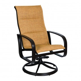 Woodard Cayman Isle Padded Sling High Back Swivel Rocking Dining Armchair - Angled
