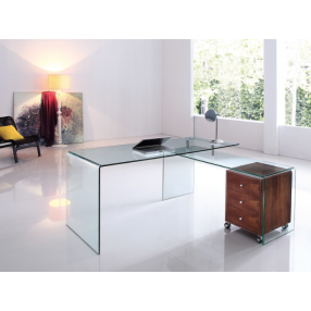 RIO Walnut Veneer With Clear Glass Office Desk