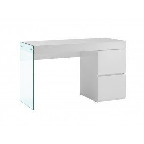 Casabianca IL VETRO Office Desk In High Gloss White Lacquer With Clear Glass - Angled