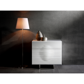 Casabianca MOON White Lacquer With Stainless Steel Tall Dresser/ Nightstand - Lifestyle