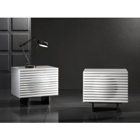 Moon Nightstand In High Gloss White Lacquer With Brushed Stainless Steel - Lifestyle 2