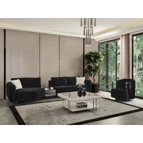 Whiteline Modern Living Vision Accent Armchair with Black Fabric And Nickel Armrests and Base - Lifestyle