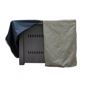 AZ Patio Heaters Square Fire Pit Commercial Cover in Tan - Front Opened Angle
