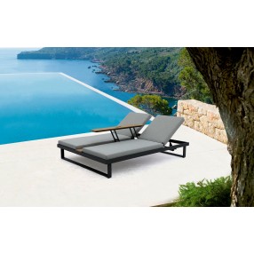 Whiteline Modern Living Sandy Double Lounge Chair with Middle Table in Grey And Waterproof Fabric - Lifestyle