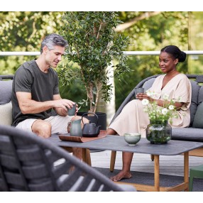 Cane-Line Strington 2-Seater Sofa, W/Teak Frame, Incl. Grey Cane-Line AirTouch Cushions, Cane-Line Soft Rope