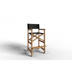Hi Teak Furniture Directeur Teak Outdoor Bar Height Stool with Black Dura Sling Back and Seat - Angled