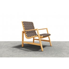  Hi Teak Furniture Axelle Teak Outdoor Woven Chat Armchair Angled