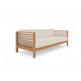 Hi Teak Furniture Sylvie 3 Person Teak Outdoor Sofa with Sunbrella Canvas Cushions - Angled View