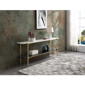 Whiteline Modern Living Fairview Console High Glossy Crystal White With Marble Top - Lifestyle