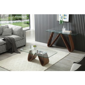 Whiteline Modern Living Emory Console With 10mm Clear Tempered Glass Top And Walnut Veneer Base - Lifestyle