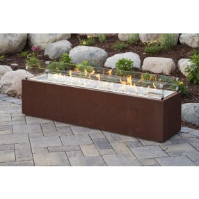 Outdoor Greatroom Company Cortlin Linear Gas Fire Pit Table W/Ferros Stucco Base - Lifestyle