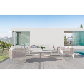 Azzurro Living Corsica Coffee Table in Matte White Aluminum - Lifestyle in Set