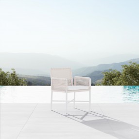 Azzurro Corsica Dining Chair With Matte White Aluminum Frame And Sand All-Weather Rope - Lifestyle