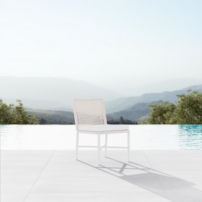 Azzurro Corsica Armless Dining Chair With Matte White Aluminum Frame And Sand All-Weather Rope - Lifestyle