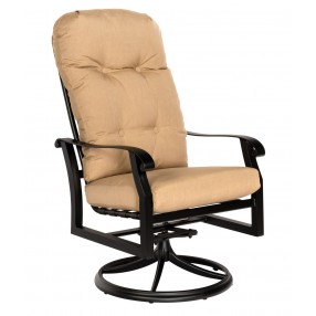 Woodard Cortland Cushion High Back Swivel Rocking Dining Arm Chair - Angled