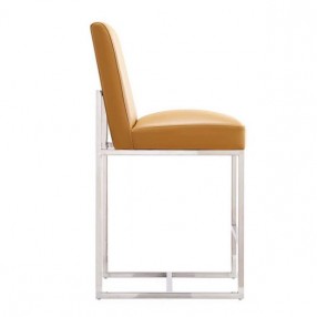 Manhattan Comfort Element 37.2 in. Camel and Polished Chrome Stainless Steel Counter Height Bar Stool Side