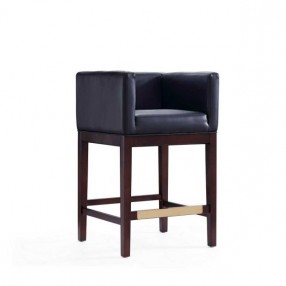 Manhattan Comfort Kingsley 34 in. Grey and Dark Walnut Beech Wood Counter Height Bar Stool