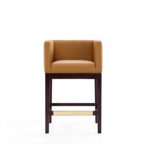 Manhattan Comfort Kingsley 34 in. Camel and Dark Walnut Beech Wood Counter Height Bar Stool Front