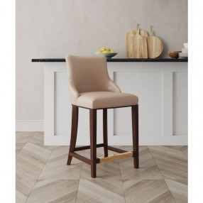 Manhattan Comfort Modern Shubert Counter Stool Upholstered Leatherette with Beech Wood Legs Tan