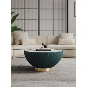 Manhattan Comfort Modern Anderson Coffee Table Upholstered in Leatherette with Ceramic Faux Marble Tabletop Green