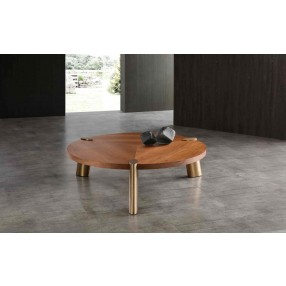 Whiteline Modern Living Mimeo Large Round Coffee Table With Walnut Veneer Top - Lifestyle