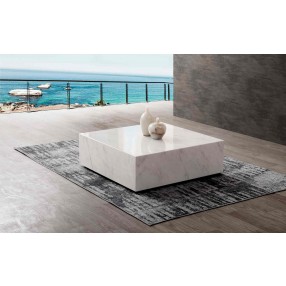 Whiteline Modern Living Cube Square Coffee Table In White Marble With Casters - Lifestyle