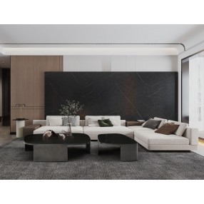 Whiteline Modern Living Tori Small Coffee Table In Black and Gold Ceramic Top - Lifestyle