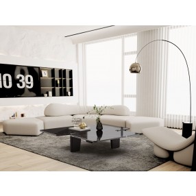 Whiteline Modern Living Amora Coffee Table In Top In Black Marble with Brushed Stainless-Steel Caps - Lifestyle