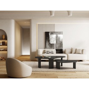 Whiteline Modern Living Pam Coffee Table In Black Oak Top and Wood Ribbed Black Matt Base - Lifestyle