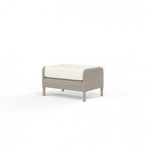 Manhattan Ottoman in Linen Canvas w/ Self Welt - Front Side Angle