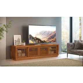 Furnitech 82" Contemporary Rustic TV Stand Media Console for Flat Screen and Audio Video Installations in American Red Oak with a Matte Honey Finish - Lifestyle