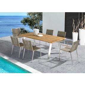 Whiteline Modern Living Rhea Outdoor Dining Armchair In Stainless Steel Frame And Light Brown Weaving Rope Seat 