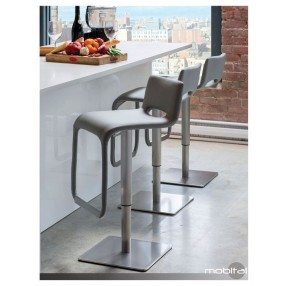 Azure Hydraulic Bar Stool Light Grey Leatherette with Brushed Stainless Steel