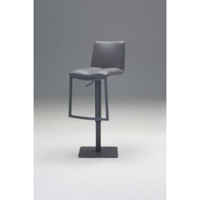 Dove Hydraulic Bar Stool Grey Leatherette with Brushed Stainless Steel - Angled View