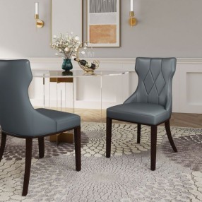 Manhattan Comfort Reine Faux Leather Dining Chair in Pebble Grey Set of 2