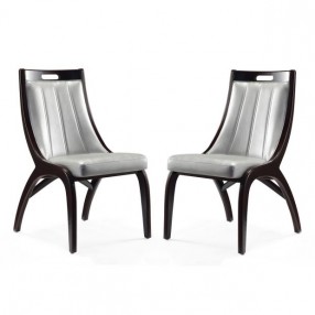 Manhattan Comfort Danube Leatherette Dining Chair - Set of 2 in Silver