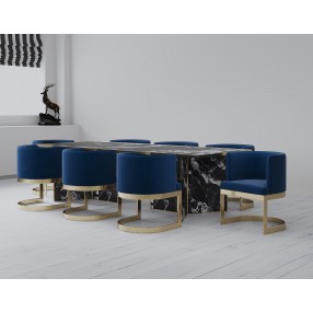 Manhattan Comfort Aura Royal Blue and Polished Brass Velvet Dining Chair