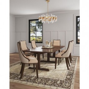 Manhattan Comfort Grand Faux Leather Dining Chair in Tan with Beech Wood Frame Full Set