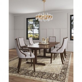 Manhattan Comfort Grand Faux Leather 6-Piece Dining ArmChairs in Light Grey