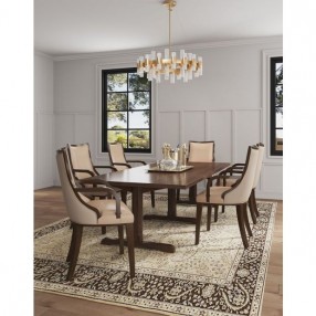 Manhattan Comfort Grand Faux Leather Dining Armchair in Tan with Beech Wood Frame Set