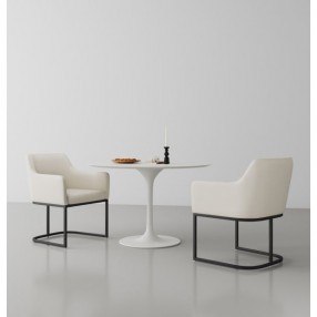 Manhattan Comfort Modern Serena Dining Armchair Upholstered in Leatherette with Steel Legs - Set of 2 Cream