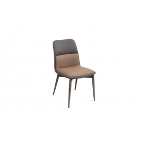 Whiteline Modern Living Bruno Dining Chair In Dark Grey Faux Leather Backrest - Angled