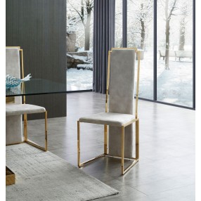 Whiteline Modern Living Sumo Dining Chair In Natural Adore Beige Fabric And Polished Gold Stainless Steel Frame - Lifestyle