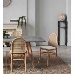 Manhattan Comfort Paragon Dining Chair 1.0 with Cream Cushions in Nature and Cane - Set 