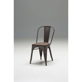 Zinc Dining Chair Bamboo Wood Seat with Bronze Powder Coated Steel