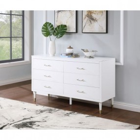Manhattan Comfort Stanton Modern Dresser with 6 Full Extension Drawers and Solid Wood Legs in White