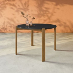 Manhattan Comfort Mid-Century Modern Gales Round 46.54 Dining Table with Solid Wood Legs Black