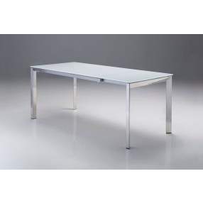 Ghost Extending Dining Table White Glass with Polished Stainless Steel