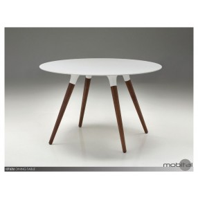Iztuzu 29" Round Dining Table White Solid Surface with Walnut Base